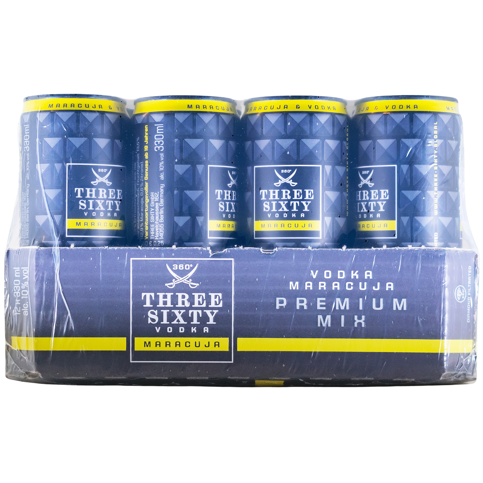 Paket [12 x 0,33L] Three Sixty Vodka Maracuja - 3,96L 10% vol