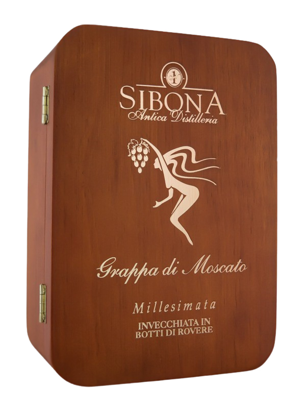 Sibona Grappa Riserva di Moscato Invecchiata in Holzschatulle - 0,7L 44% vol