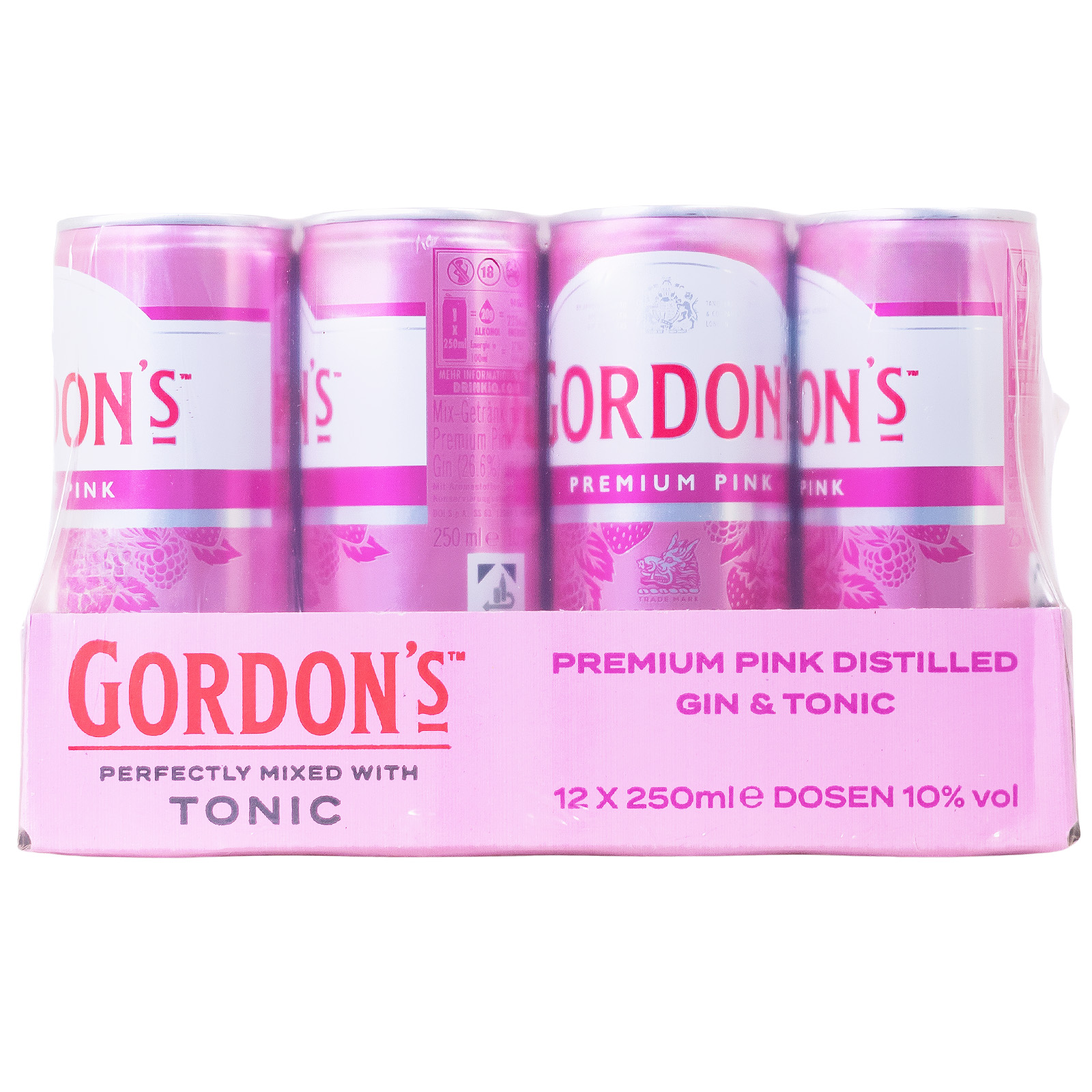 Paket [12 x 0,25L] Gordon's Pink Gin & Tonic Dose - 3L 10% vol