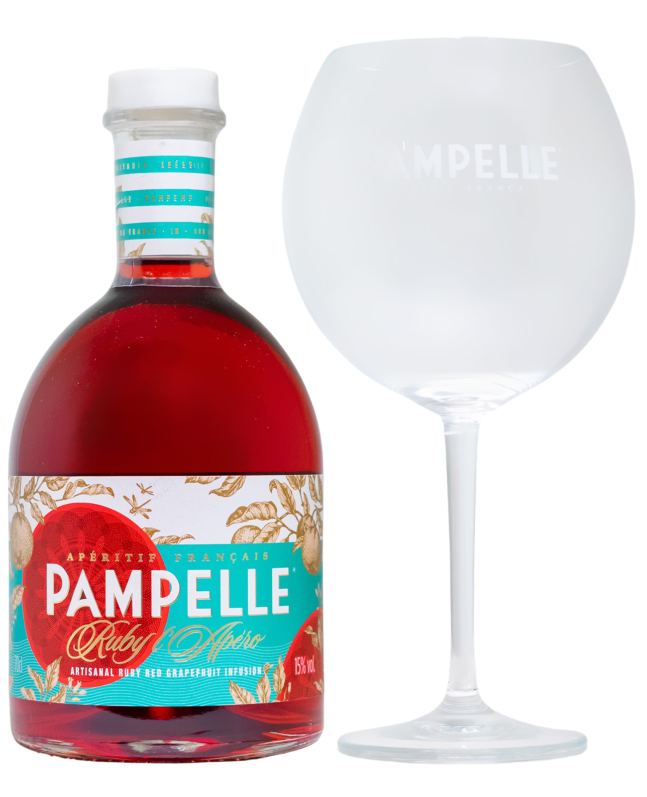 Bundle: Pampelle Ruby Apero Aperitif + Glas - 0,7L 15% vol - 0,7L 15% vol