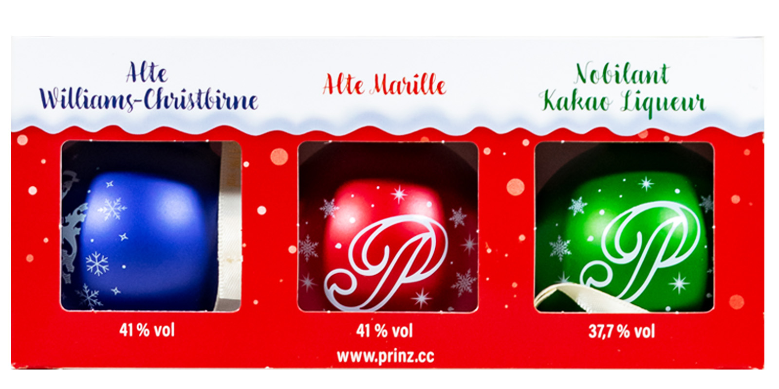 Paket [3 x 0,04L] Prinz Christbaumkugeln rot - 0,12L 39,9% vol