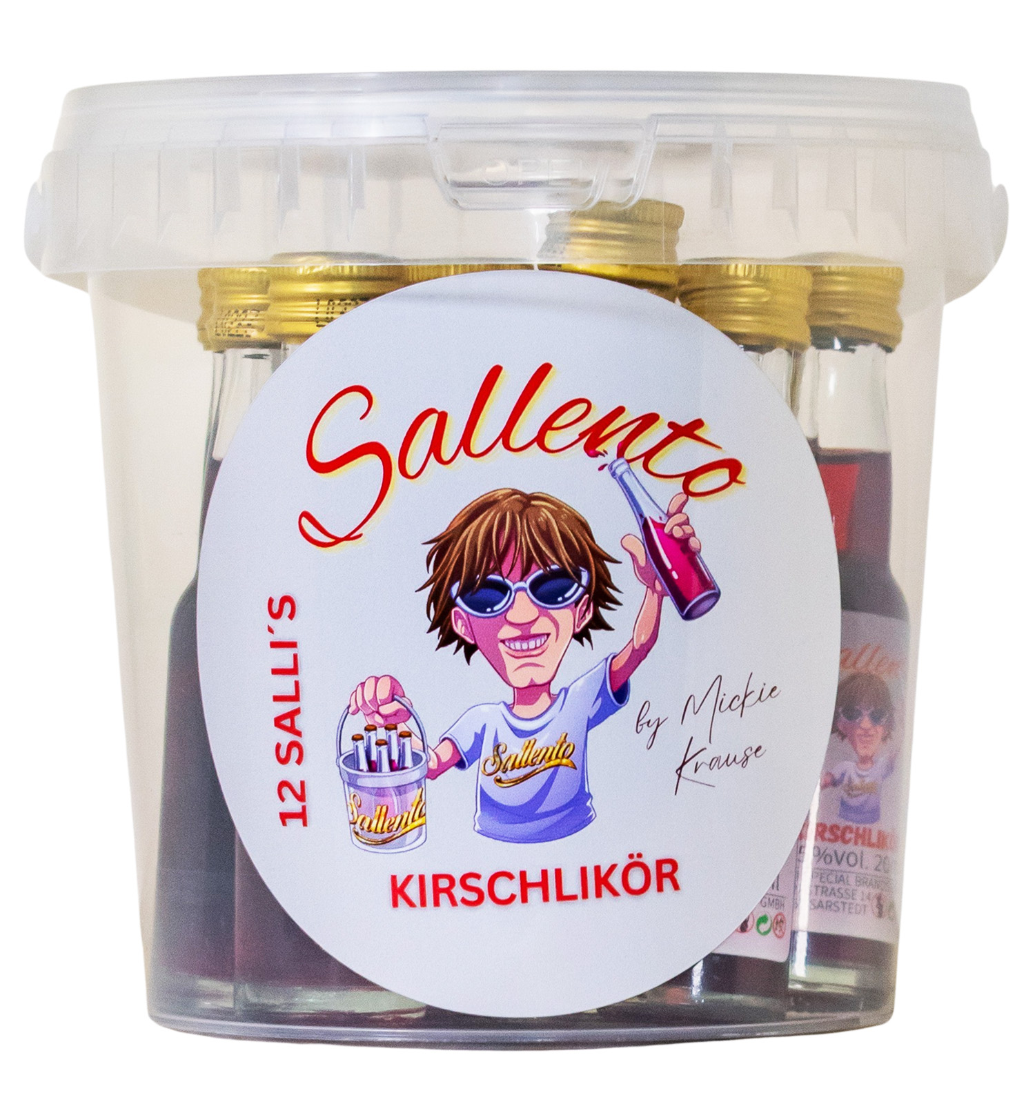 Paket [12 x 0,02L] Sallento by Mickie Krause Partyeimer Kirsche Likör - 0,48L 15% vol