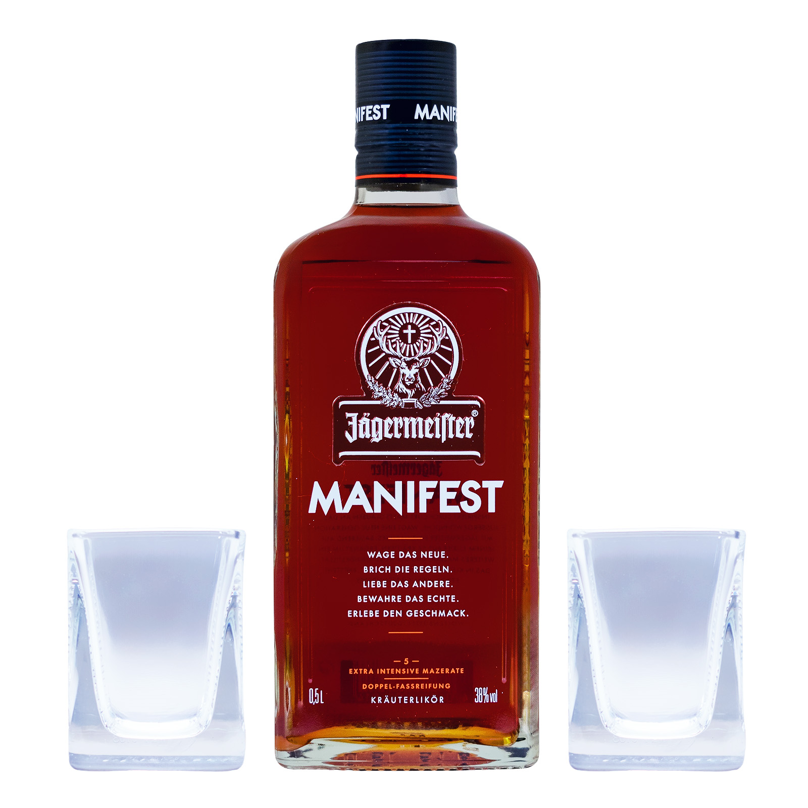 Jägermeister Manifest + Gläser in GEPA - 0,5L 38% vol