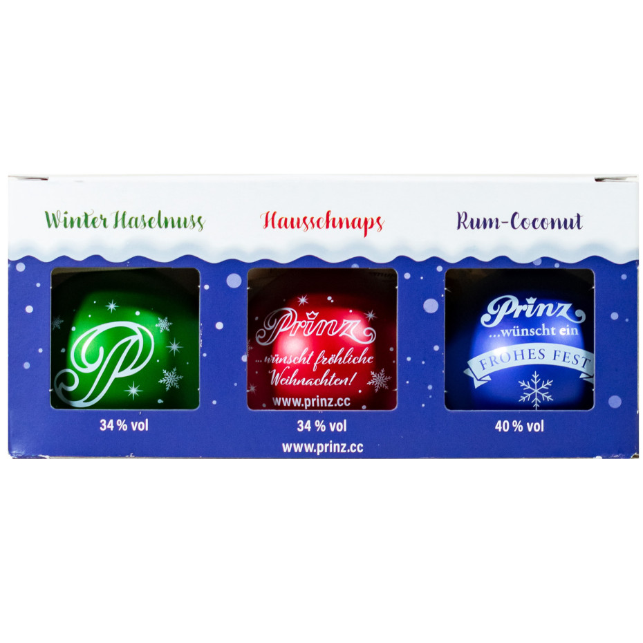 Paket [3 x 0,04L] Prinz Christbaumkugeln blau - 0,12L 36% vol