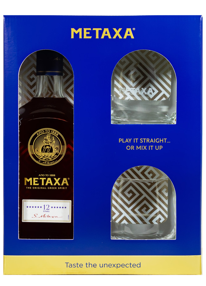 Metaxa 12 Sterne GEPA mit 2 Tumbler - 0,7L 40% vol