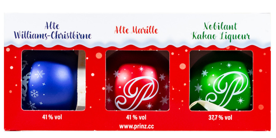 Paket [3 x 0,04L] Prinz Christbaumkugeln rot - 0,12L 39,9% vol