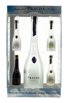 Pravda Vodka GEPA mit vier Miniaturen - 0,9L 40% vol